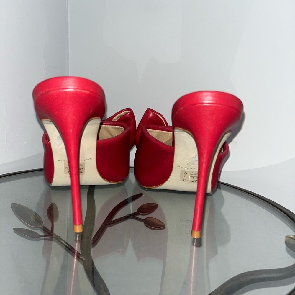Puffed bow leather stiletto heels - Picture 2 of 5
